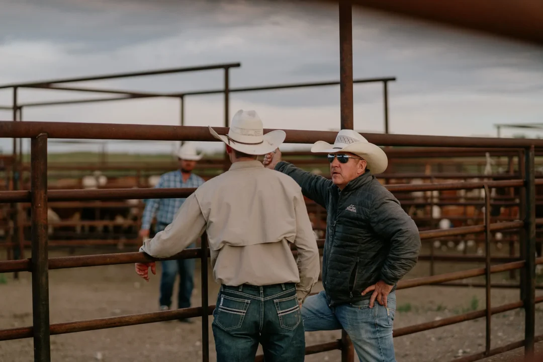 Ranch hands in conversation at the working pens